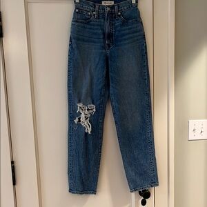 Madewell Blue Straight Leg Jeans with Distressed Details